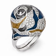 Sterling Silver with CZ and Marble Style Enameled Domed Ring