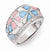 Sterling Silver CZ Pink/White/Blue Enameled Flower Domed Ring