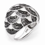 Sterling Silver Black CZ & Grey Marble Style Enameled Domed Ring