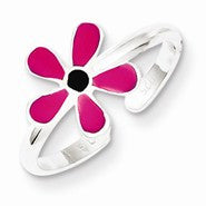 Sterling Silver Pink Enameled Floral Toe Ring