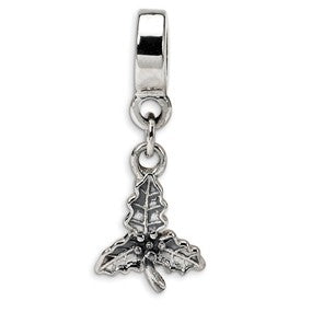 Sterling Silver Holly Leaf Dangle Bead Charm hide-image