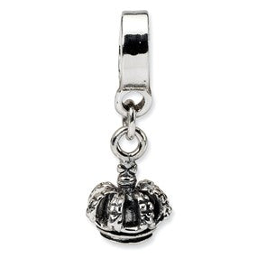 Sterling Silver Kids Crown Dangle Bead Charm hide-image