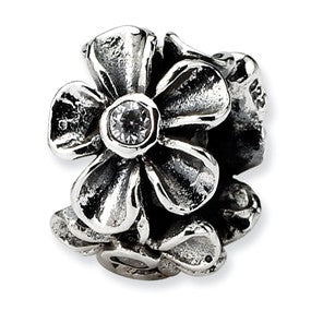 Sterling Silver CZ Floral Bead Charm hide-image