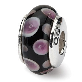Sterling Silver Purple/Black Hand-blown Glass Bead Charm hide-image