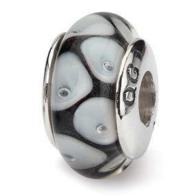 Sterling Silver Black/Grey Hand-blown Glass Bead Charm hide-image