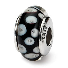 Sterling Silver Black/White Hand-blown Glass Bead Charm hide-image