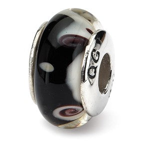 Sterling Silver Black/Grey Hand-blown Glass Bead Charm hide-image