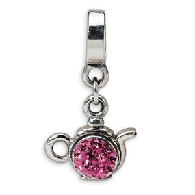 Sterling Silver Pink Swarovski Elements Teapot Dangle Bead Charm hide-image