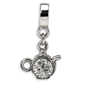 Sterling Silver Clear Swarovski Elements Teapot Dangle Bead Charm hide-image