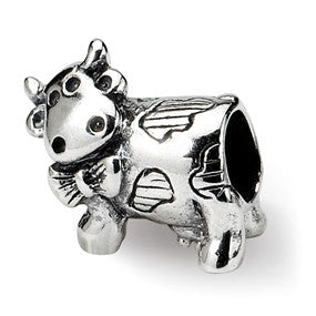 Sterling Silver Kids Cow w/ Bow Bead Charm hide-image