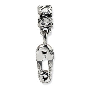 Sterling Silver Kids Safety Pin Dangle Bead Charm hide-image