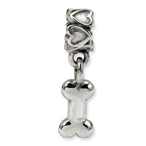 Sterling Silver Kids Dog Bone Dangle Bead Charm hide-image