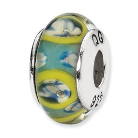 Sterling Silver Blue/Green Circles Hand-blown Glass Bead Charm hide-image