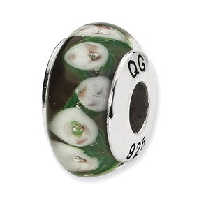Sterling Silver Green/Purple Floral Hand-blown Glass Bead Charm hide-image