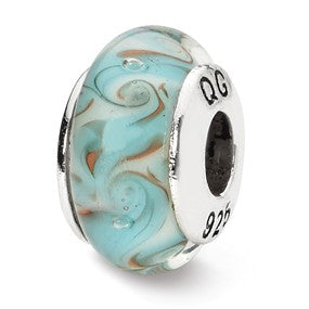 Sterling Silver White/Blue Swirl Hand-blown Glass Bead Charm hide-image
