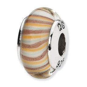 Sterling Silver Blue/Mauve/Orange Hand-blown Glass Bead Charm hide-image