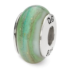 Sterling Silver White/Green/Blue Hand-blown Glass Bead Charm hide-image