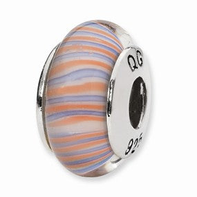 Sterling Silver Red/Blue Swirl Hand-blown Glass Bead Charm hide-image