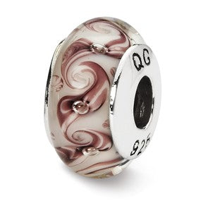 Sterling Silver White/Mauve Swirl Hand-blown Glass Bead Charm hide-image