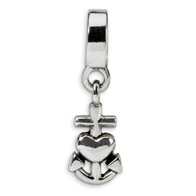 Sterling Silver Heart, Cross & Anchor Dangle Bead Charm hide-image