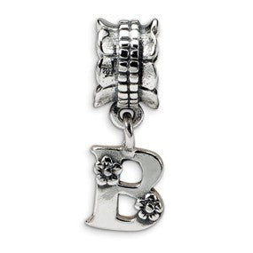 Sterling Silver Letter B Dangle Bead Charm hide-image