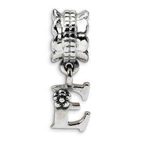 Sterling Silver Letter E Dangle Bead Charm hide-image