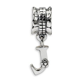 Sterling Silver Letter J Dangle Bead Charm hide-image