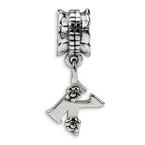 Sterling Silver Letter K Dangle Bead Charm hide-image