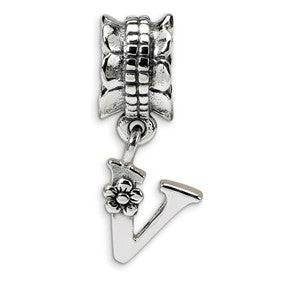 Sterling Silver Letter V Dangle Bead Charm hide-image