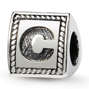 Sterling Silver Letter C Triangle Block Bead Charm hide-image
