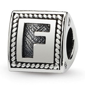 Sterling Silver Letter F Triangle Block Bead Charm hide-image