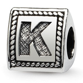 Sterling Silver Letter K Triangle Block Bead Charm hide-image