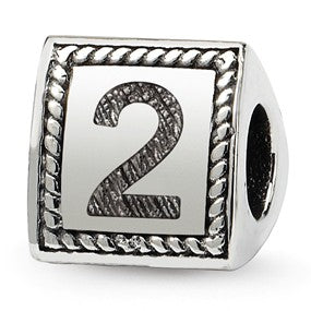 Sterling Silver Number 2 Triangle Block Bead Charm hide-image