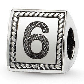 Sterling Silver Number 6 Triangle Block Bead Charm hide-image