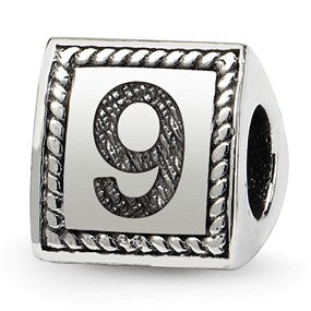 Sterling Silver Number 9 Triangle Block Bead Charm hide-image