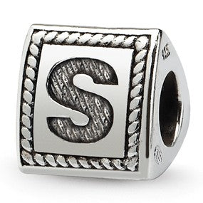 Sterling Silver Letter S Triangle Block Bead Charm hide-image