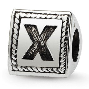 Sterling Silver Letter X Triangle Block Bead Charm hide-image