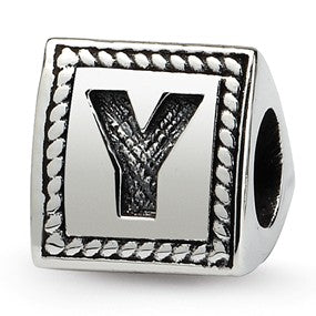 Sterling Silver Letter Y Triangle Block Bead Charm hide-image
