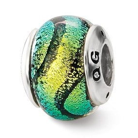 Sterling Silver Green Dichroic Glass Bead Charm hide-image