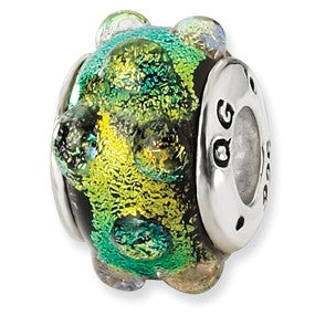 Sterling Silver Green Dichroic Glass Bead Charm hide-image