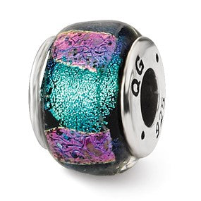 Sterling Silver Blue Dichroic Glass Bead Charm hide-image