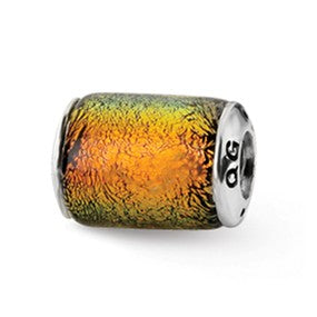 Sterling Silver Orange Dichroic Glass Barrel Bead Charm hide-image