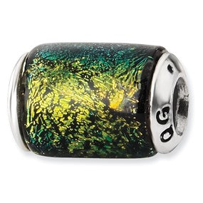 Sterling Silver Yellow Dichroic Glass Barrel Bead Charm hide-image