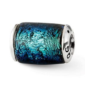 Sterling Silver Blue Dichroic Glass Barrel Bead Charm hide-image