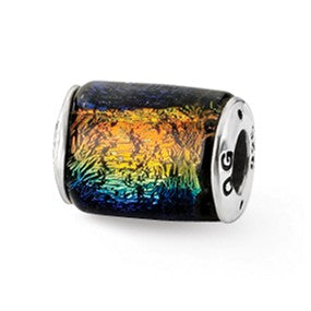 Sterling Silver Rainbow Dichroic Glass Barrel Bead Charm hide-image