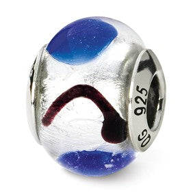 Sterling Silver White/Blue/Black Italian Murano Bead Charm hide-image