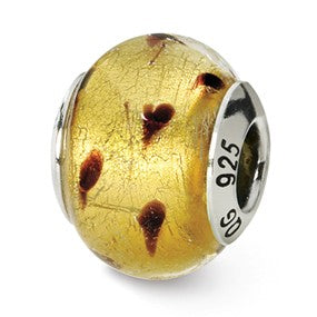 Sterling Silver Gold/Brown Italian Murano Bead Charm hide-image