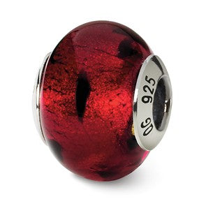 Sterling Silver Red/Black Italian Murano Bead Charm hide-image