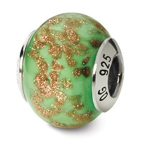 Sterling Silver Green/Gold Italian Murano Bead Charm hide-image