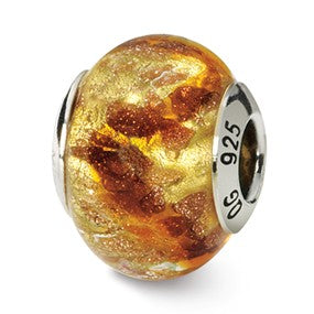 Sterling Silver Yellow/Gold/Brown Italian Murano Bead Charm hide-image
